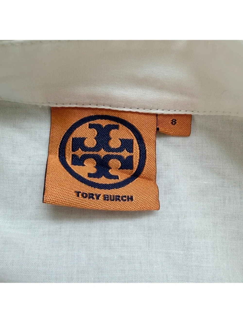 Tory Burch White Button-Up Shirt | Light Blue Trim Size 8